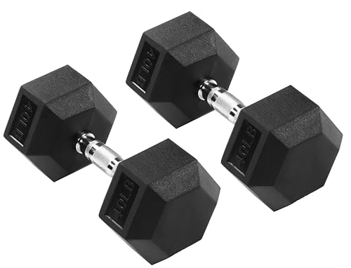 Signature Fitness Rubber Encased Hex Dumbbell, Black