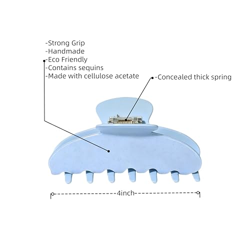 Sequin Blue 4-Inch Acetate Claw Clips for Fine & Thick Hair