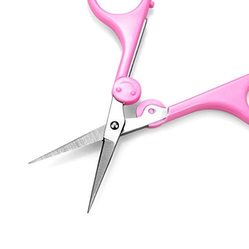 Humbee Eyebrow Scissors, Small Scissors for Facial, Nose, Eyebrow, Mustache, and Beard Hair Trimming & Grooming, Straight Edge, Pink Long Cap