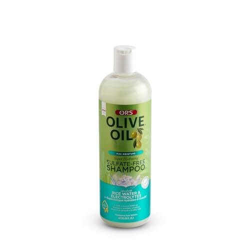 ORS Olive Oil Max Moisture Super Hydrating Sulfate-Free Shampoo, Infused with Rice water and Electrolytes for Supercharged Hydration & Growth 16.0 Ounce (Pack of 2)