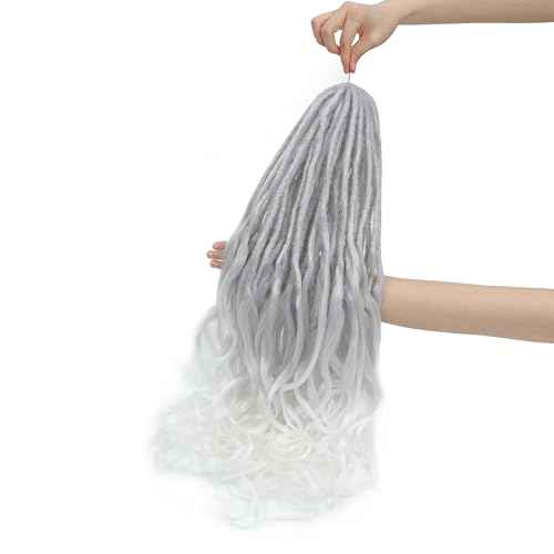 Loose Wave Dreadlocks Synthetic French Curly Double Ended Dreadlock Extensions 24inches 30 Strands Thin Soft Grey to White Spanish Curly DE Dreadlock Extensions for Women (30 Strands, G60)