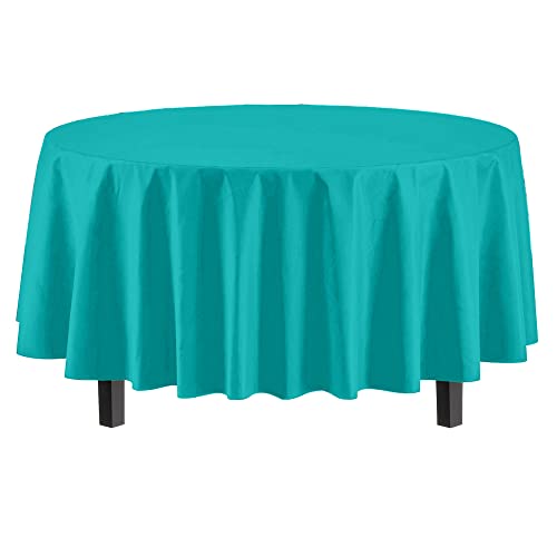 Exquisite 12-Pack Premium Plastic 84-Inch Round Tablecloth - Aqua Blue