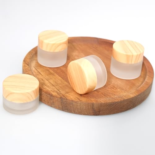 32 Pcs Glass Cosmetic Containers 5 Grams Round Frosted Cosmetic Jars with Leak proof lids Empty glass sample Jars Scrub Balm Lotions Sample Containers for Makeup Lotion Lip Balm Eye Cream