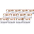 (12 Pack) 8 oz Clear Plastic Low Profile Wide Mouth Jar with Gold Metal Overshell Lid