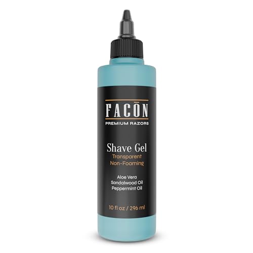 Facón Clear Shaving Gel for Men - Sandalwood Scent, Aloe Vera & Menthol, Non-Foaming, 10 fl oz