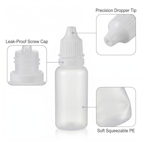 15ml Dropper Bottles 5-Pack with Funnel - Eye Drops & Essential Oils