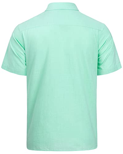 J.VER Men's Short Sleeve Linen Cotton Shirt Casual Button Down Shirt Summer Beach Tops with Pocket Mint Green Medium