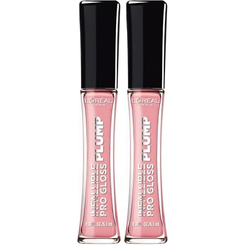 L'Oreal Paris Infallible Pro Gloss Plump Lip Gloss with Hyaluronic Acid, Long Lasting Plumping Shine, Lips Look Instantly Fuller and More Plump, Flush, 0.21 fl. oz. (Pack of 2)