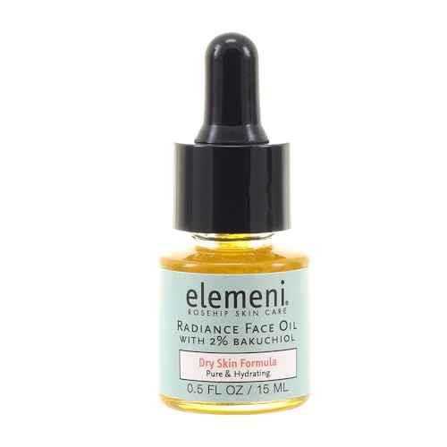 elemeni Radiance Face Oil Dry Complexion, 0.5 fl oz, Rosehip Seed Oil Refines Fine Lines & Wrinkles, Natural Source Retinoic Acid, Absorbs Easily, Bulgarian Rose & Neroli, Organic, Anti-Aging, Vegan