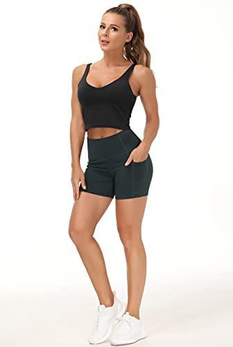 THE GYM PEOPLE High Waist Yoga Shorts for Women Tummy Control Fitness Athletic Workout Running Shorts with Deep Pockets (Small, Dark Grey)