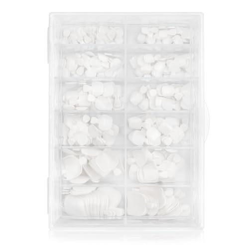 Gmlawsc 240 Pack White Press-On Toenails Set with Glue & Tabs for Women, Short Square Acrylic Fake Toenails, Full Cover, 12 Sizes