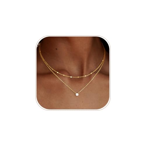 Coshilta Layered 14K Gold Plated Sterling Silver Necklace Set with Cubic Zirconia - CZ Pendant, Dainty, Stackable, Personalized Jewelry Gift - Model C-N0518-CZ
