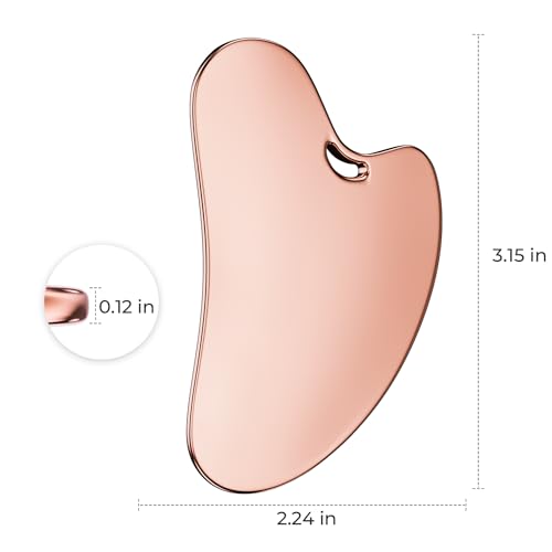 Scienlodic Stainless Steel Gua Sha Facial Tool, Metal Guasha Scraping Massage Tool for Face Jawline Body Legs, Skin Care Gift (Rose Gold)