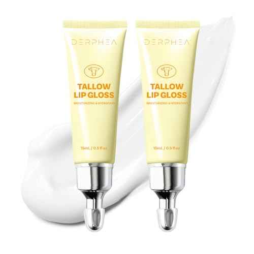 Organic Beef Tallow Lip Balm ? 8H Moisturizing for Dry Lips, Glossy Shine & Soft Lips - Overnight Lip Mask & Daytime Moisturizer with Shea Butter & Vitamin E, 2 Tubes