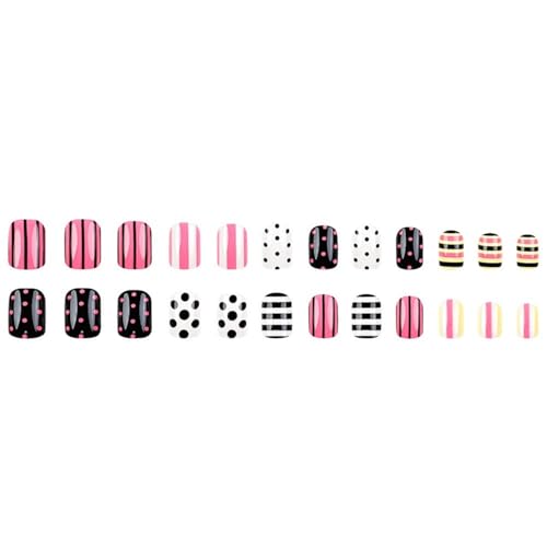 24pc Short Square Press on Nails with Summer Designs