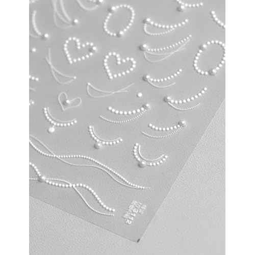 Rhinestones Pearls Nail Stickers 5D Embossed ? Premium Salon-Quality Nail Charm Accessories, Easy Application & Self-Adhesive Pearl Chains for DIY Manicure, Nail Art, Press on, Home or Salon Use