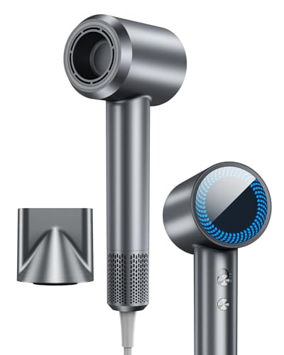 DZDVO Ionic Blow Dryer Gray with Nozzle - Fast 110,000RPM Hair Dryer