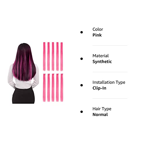 Colored Clip in Hair Extensions 20" 10pcs Straight Fashion Hairpieces for Party Highlights Pink