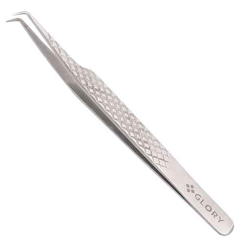 Glory 90 Degree Angle Lash Tweezers for Eyelash Extensions ? Precision Fiber Tip Diamond Grip Stainless Steel Lash Tool for Mega Volume Classic & Professional Lash Tech Supplies