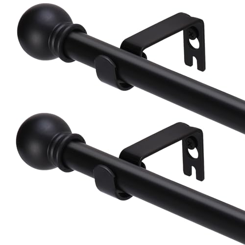 GXOACKJ 2 Pack Black Curtain Rods for windows 32 to 62 inch,5/8 inch Decorative Curtain Rod Set,Splicing Heavy Duty Metal Curtain Rod with Brackets