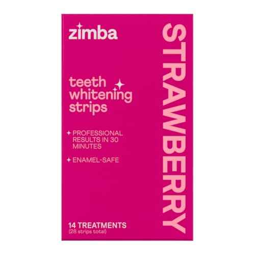 Zimba Strawberry Flavored Teeth Whitening Strips | Vegan, Enamel Safe Hydrogen Peroxide Teeth Whitener for Coffee, Wine, Tobacco, and Other Stains | 14 Day Treatment | Strawberry