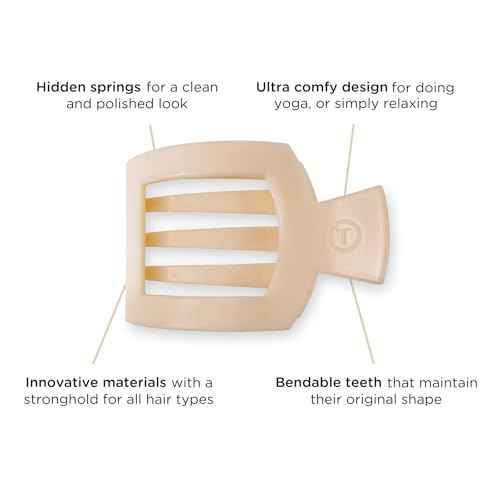 TELETIES - Medium Flat Square Clip - For Lying Down, Yoga, Driving & More - Strong Grip, Bendable Teeth, Comfortable Curved Design - Ideal for Medium Hair - Core Collection - Almond Beige