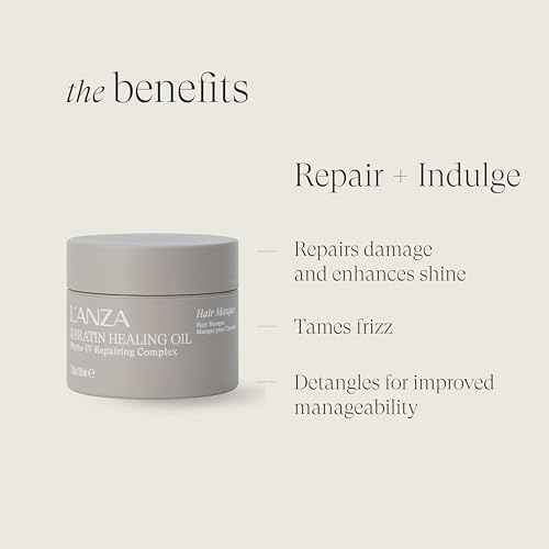 L'ANZA Keratin Healing Oil Intensive Hair Masque Deep Conditioning Mask, Restores Moisture, Repairs Damage, Improves Elasticity, Softness & Shine, Color Safe Anti-Humidity, Sulfate Free (7.1 Fl Oz)