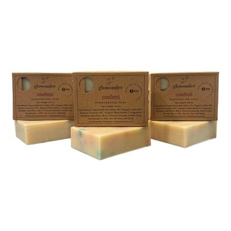 Glowonder 3 Pack Confetti Handmade Organic Bar Soap for Face and Body - Moisturizing, All-Natural, Cruelty-Free - Botanical Ingredients - Shower, Bath, Hand Soaps, Gifts - 13.5 oz