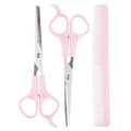 Pink Stainless Steel Hair Cutting Shears Set - 6.7 Inch Thinning Scissors & Comb