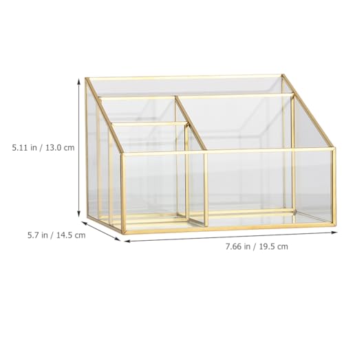 Alipis Glass Makeup Organizer with Gold Trim, Multi-Functional Cosmetic Storage Case for Vanity, Lipstick, Jewelry, Makeup Brush, Eyeliner Holder, 7.67 X 5.70 X 5.11 Inches