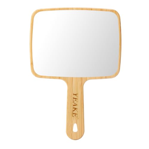 Natural Bamboo Hand Mirror with Handle - 6.9" x 9.9" Portable