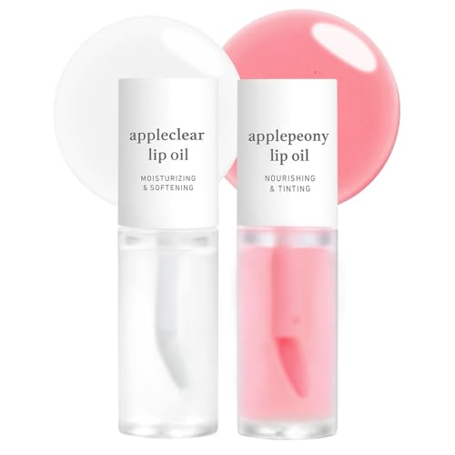NOONI Korean Lip Oil Bundle - Applepeony & Appleclear, Nourishing & Hydrating Lip Gloss