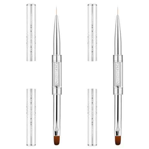 2Pcs Double Ended Nail Art Brushes Hard Gel Nail Brush Builder Gel Brush Oval Gel Nail Brushes Nail Liner Brush Rhinestone Handle French Tip Nail Gel Liner Brush Nail Drawing Brushes for Design Nail