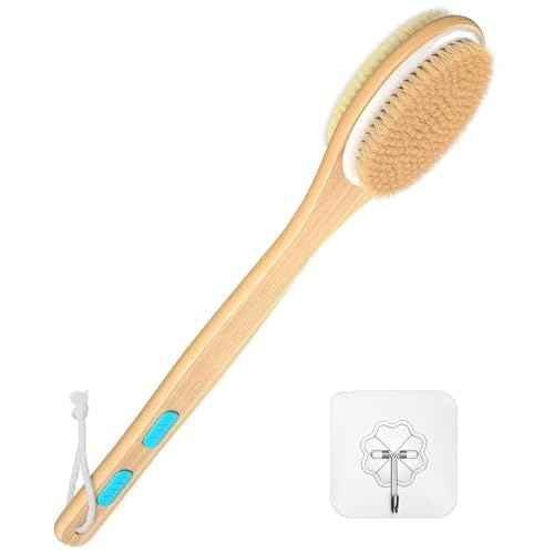 Back Scrubber for Shower, Long Handle Dual-Sided Shower Brush with Soft and Stiff Bristles, Body Exfoliator