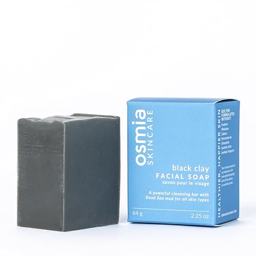 Osmia Skincare - Natural Black Clay Facial Soap Bar | Dead Sea Mud, Jojoba Oil, Mango Butter, Coconut Milk | Nourish, Soothe, Soften | Clean Beauty For Healthy Skin (2.25 oz | 64 g)