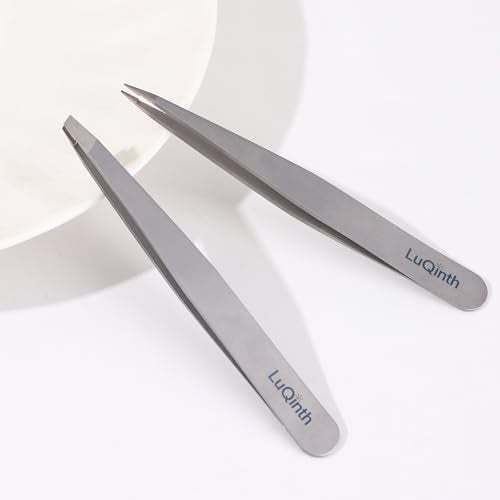 Stainless Steel Slant & Pointed Tip Tweezers Set - 2 Pack