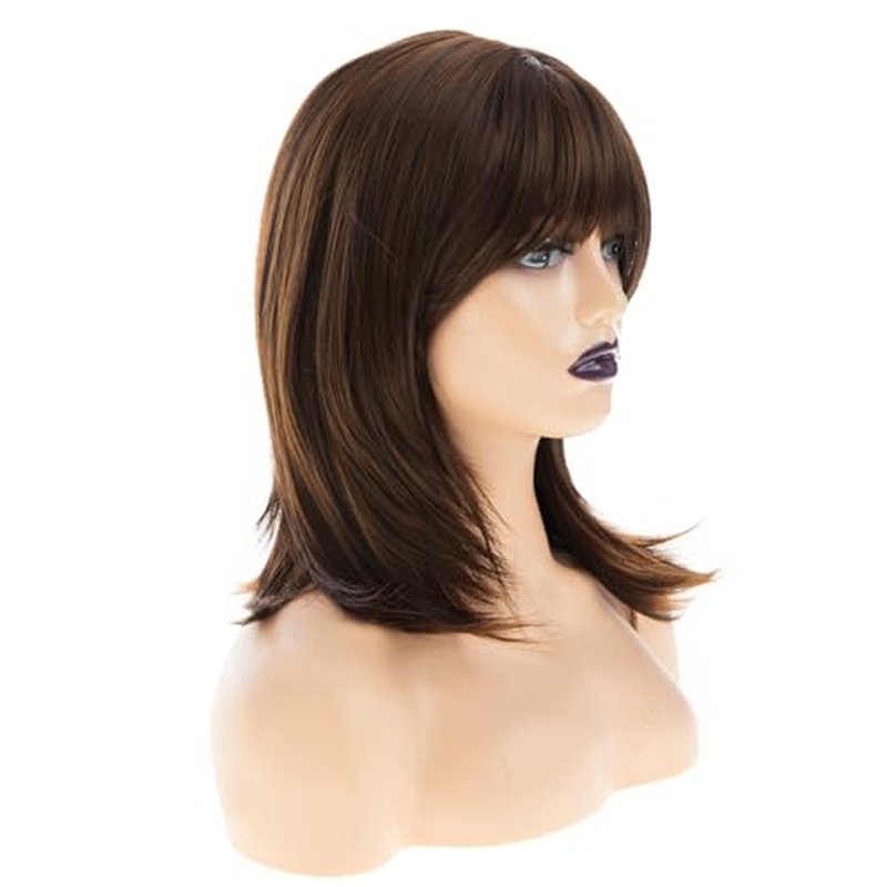 Long Brown Wig for Women - Natural Straight Layered Hairstyle with Bangs