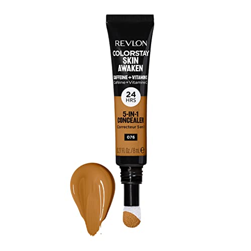 Revlon ColorStay Skin Awaken 5-in-1 Concealer, Lightweight, Creamy Longlasting Face Makeup with Caffeine & Vitamin C, For Imperfections, Dark Circles & Redness, 076 Caramel, 0.27 fl oz