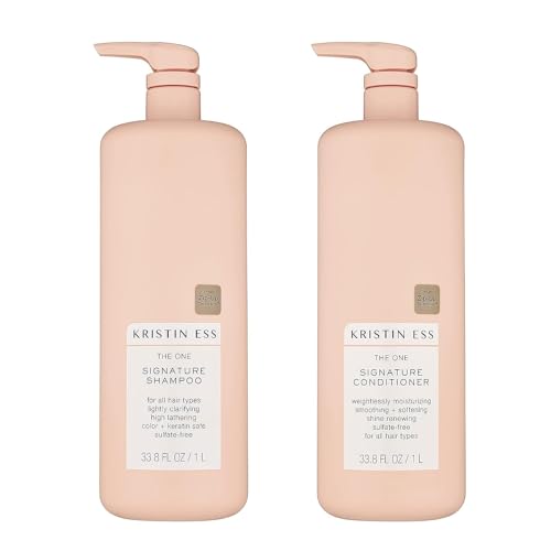 Kristin Ess Hydrating Signature Sulfate Free Salon Shampoo + Conditioner Set for Moisture, Softness + Shine - Avocado + Castor Oil - Anti Frizz,Clarifying,Vegan - For Color Treated Hair - 33.8 fl oz