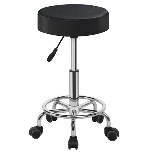 Yaheetech Rolling Stool Adjustable Stool Chair with Wheels Small Round Stool Shop Tattoo Chair with PU Leather Cushioned Seat and Foot Rest, Black