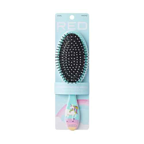 Red by Kiss Unicorn Detangler Brushes, Cute Kids Hairbrush Easy Wet Dry Hair Detangling & Styling, Scalp Massage & Smooth (Oval, Rainbow)