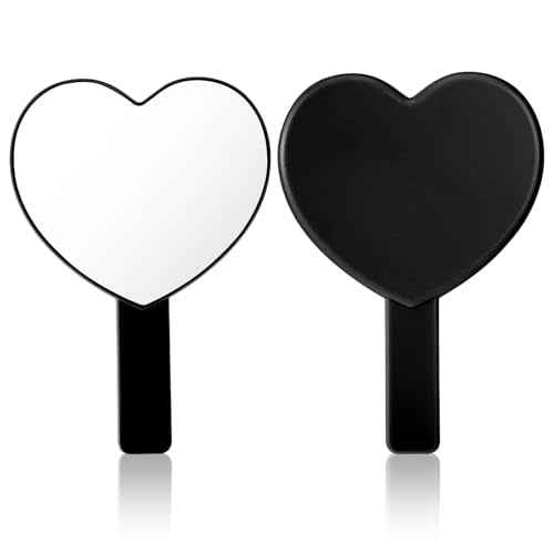 TIESOME Heart Shaped Handheld Mirror, Drop-Resistant Small Heart Mirrors with Handle Portable Travel Cosmetic Lash Mirror Hand Mirror for Women Valentine's Day Birthday(Black)