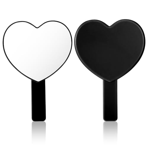 TIESOME Black Heart-Shaped Handheld Mirror - Portable Drop-Resistant Cosmetic Mirror for Women
