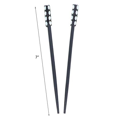 Set of Two 7 inch Long Wooden Hair Sticks With Gem Tops for Women -Black