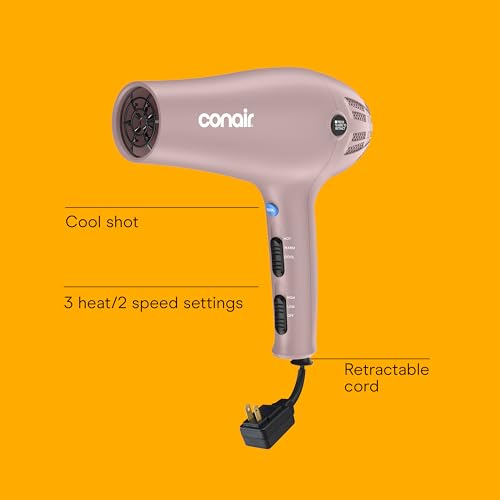 Conair 1875W Hair Dryer with Diffuser & Concentrator, Light Pink