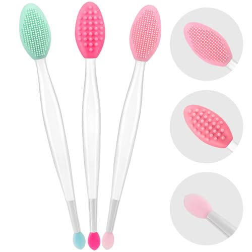 Lip Scrub Brush, Dual-ended Lip Scrubber Exfoliator and Silicone Lip Brush Exfoliator Tool Lightening for Dark Lips Nose Scrubber Lip Mask Applicator 3PCS