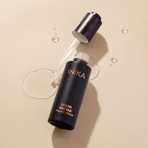 INIKA Organic Liquid Nectar Primer | 3 in 1 Skincare Makeup Hydrid to Prime, Nourish and Boost Glow. Silky Vegan Formula Instantly Smooths & Evens Skin Tone. 30mL