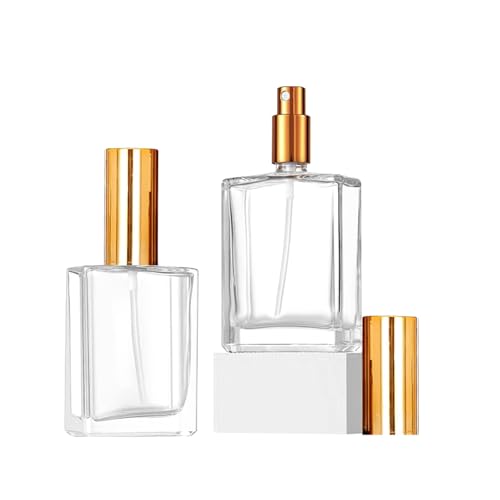 6 Pack 1.7 oz Clear Square Glass Spray Bottle for Essential Oil, 50ml /1.7 oz Fine Mist Spray Bottles for Perfume, Refillable Liquid Containers (Clear, 50ml)