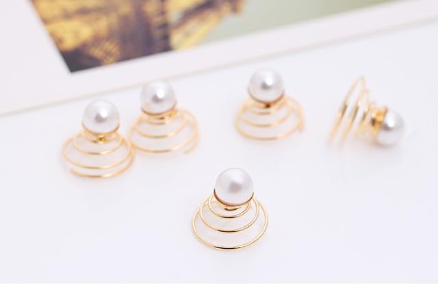 E EMZHOLE Boho Pearl Hair Accessories - Spiral Hair Pins, Gold Studs, Swirl Rings for Women and Girls (02)