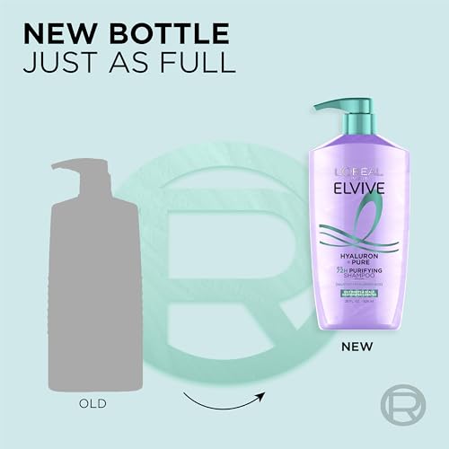 L'Oreal Paris Elvive Hyaluron + Pure Shampoo and Conditioner Set, Clarifying Shampoo and Rehydrating Conditioner with Salicylic Acid and Hyaluronic Acid, 1 Kit